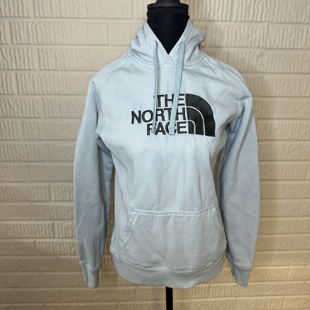The North Face Women Light Blue Logo Hoodie Sweatshirt Sz S Hooded‎ Loungewear